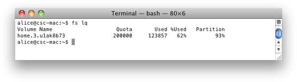 Visa AFS-kvot i terminal under OS X