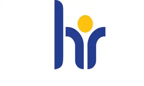 Logotype showing the letters "HR" in blue and with a yellow circle.