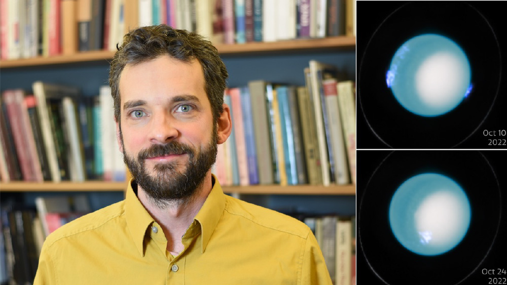 Lorenz Roth and two panels that each show Uranus and dynamic aurora activity