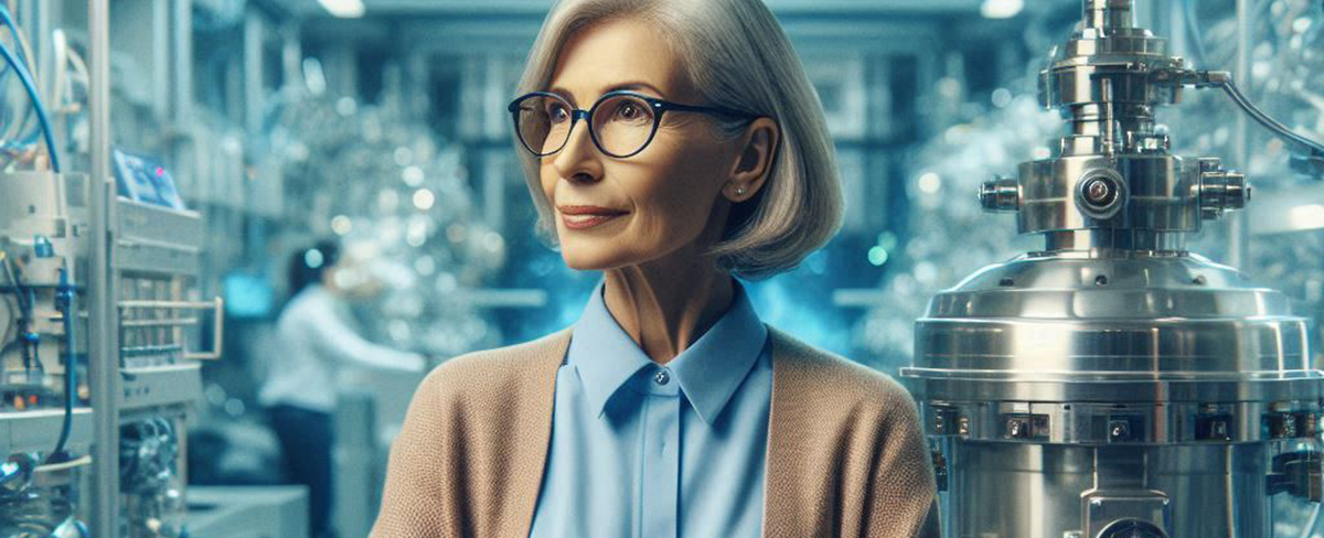 Ai-image showing woman with grey hair in research facility 