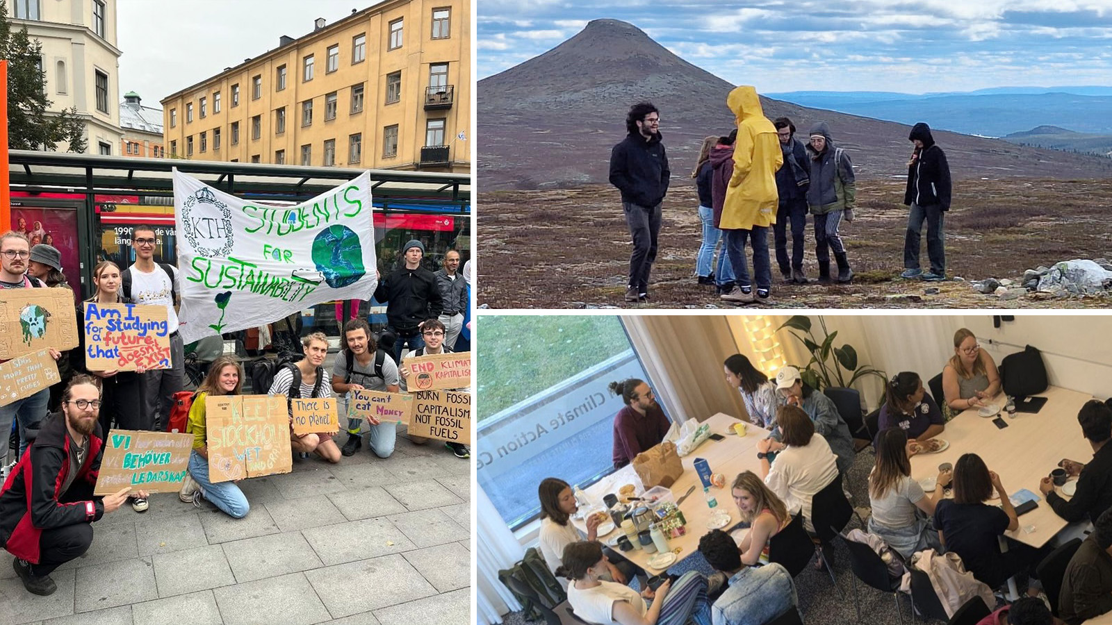 Students at manifestation, at Fulufjället and at KTH Climate Action Centre