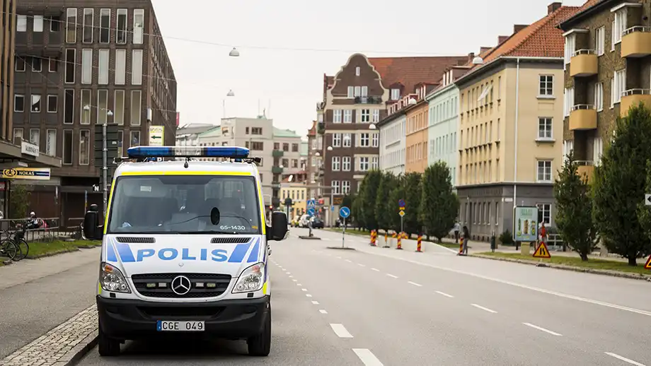 Police car on a city street.