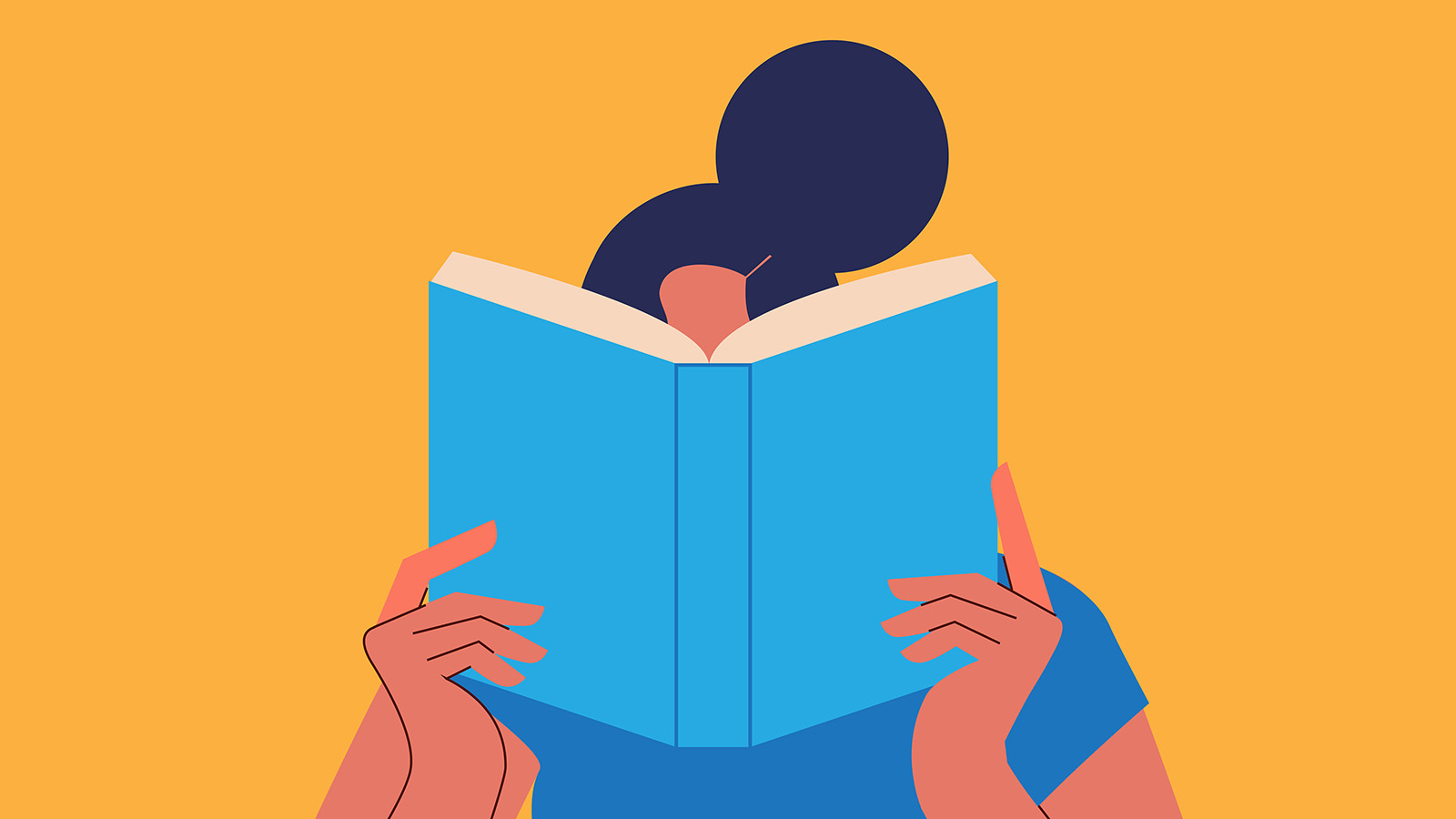 Illustration of a person holding up a book