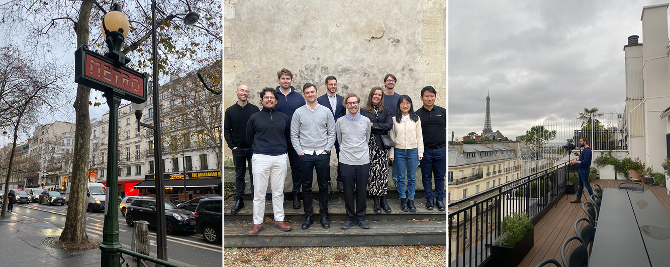 Metroskylt, gruppbild, och Eiffeltornet