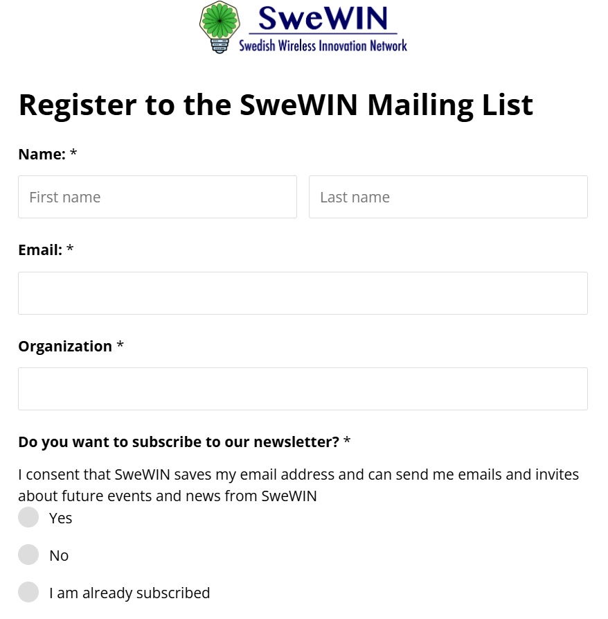 SweWIN Registration Form