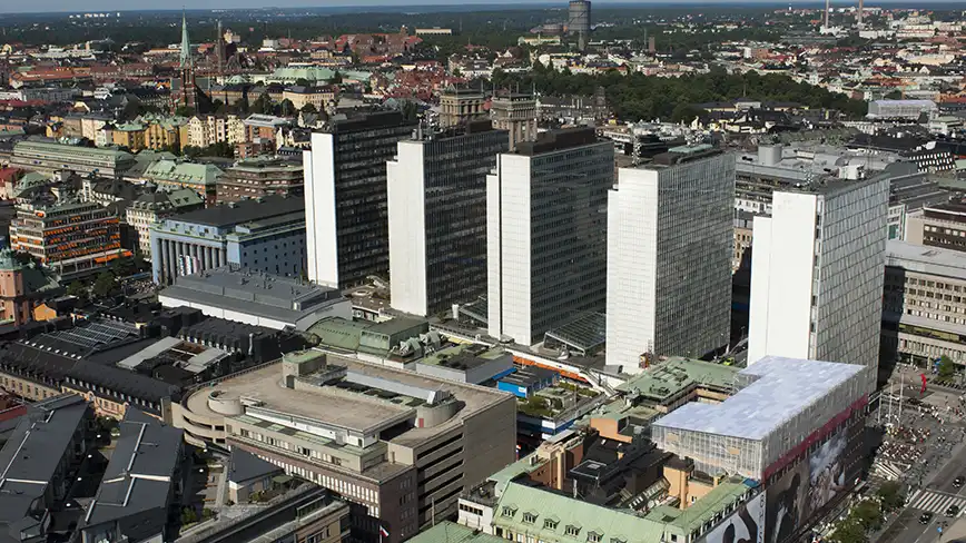 Vy över Sergelhusen i Stockholm. 