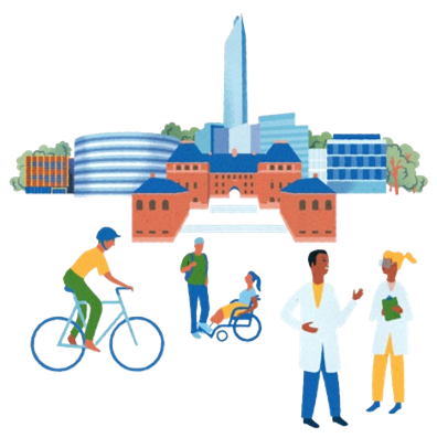 Illustration av människor på KTH Campus.