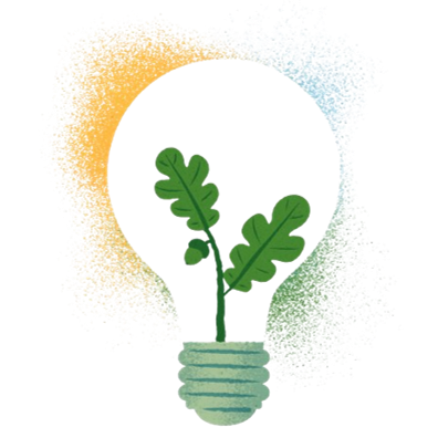 Illustration of a lightbulb with greenery.