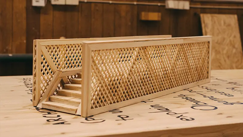 A bridge prototype/model made of wood.