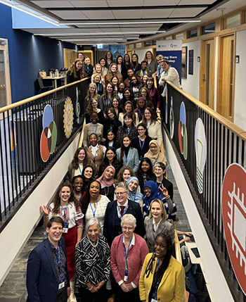 group of people on a stairs