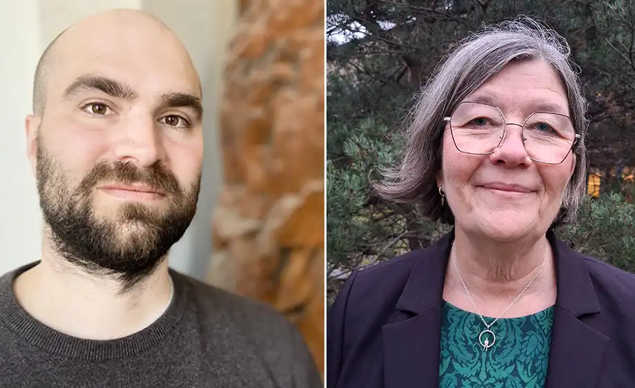 Man and woman in collage image.