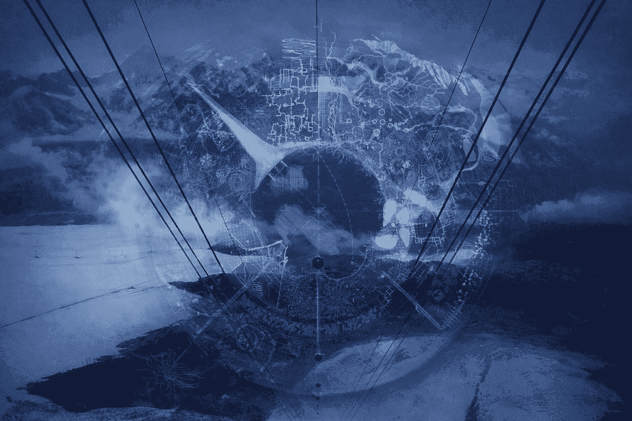 AI generated image with a sky slope overlapped with a village