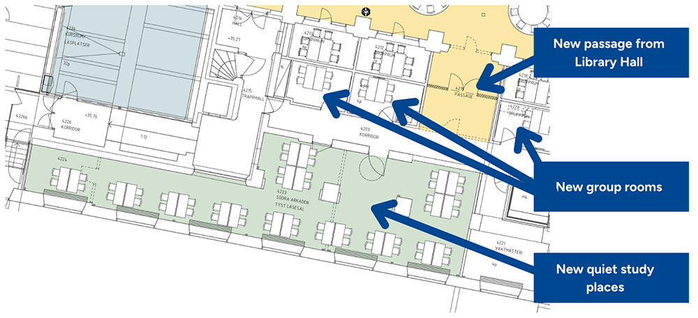 Map of where South Arcade and group room 1, 2 and 3 is