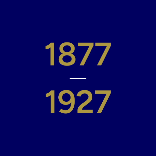 Årtalet 1877-1927 på KTH-blå bakgrund.