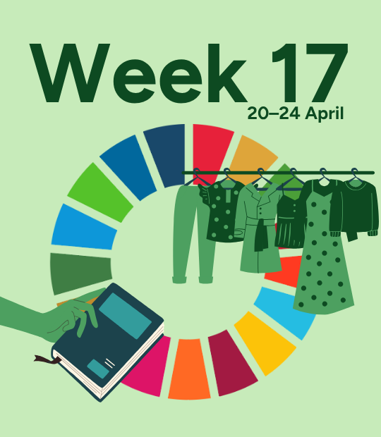 Grafik med globala målen, klädbyte och bokbyte. 