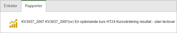 Skärmbild från KTH Course Evaluation, i fliken "Rapporter finns en rapport för kursen utan textsvar.