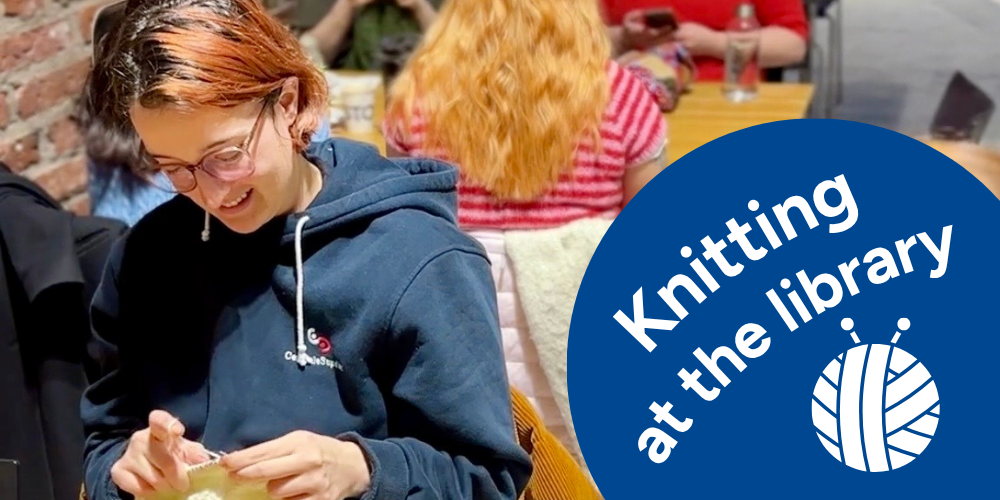 Persons knitting in the library