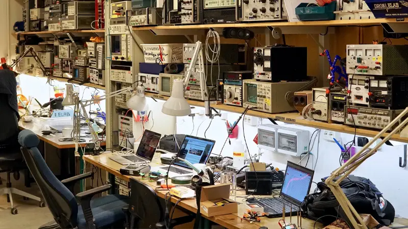 The interior of ELAB, filled with electronic equipment.