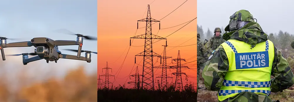 A drone, electricity pylons and a soldier.