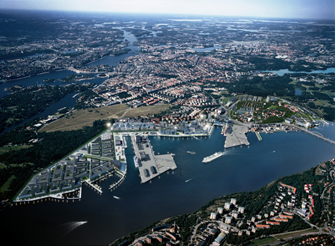 Visionsbilden av Norra Djurgårdsstaden framtagen av Stockholm stad genom Dynagraph AB.