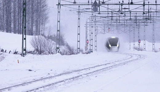 En bister svensk vinter är ingen match för Gröna tåget. Foto: LundbergDesign.
