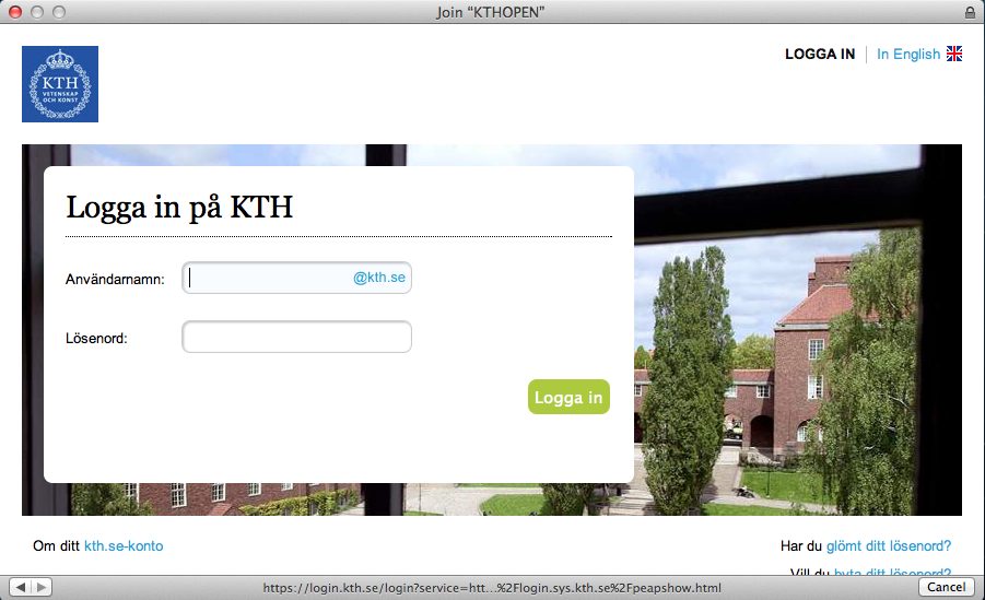 Picture of how to login at KTH.
