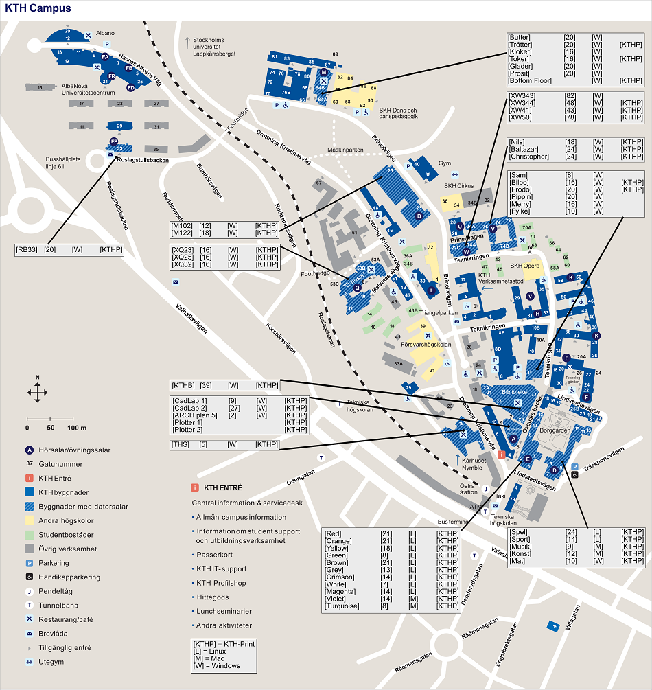 Karta över datorsalar på KTH Campus