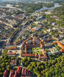 View of Main Campus (Valhallavägen) from above (helicopter)