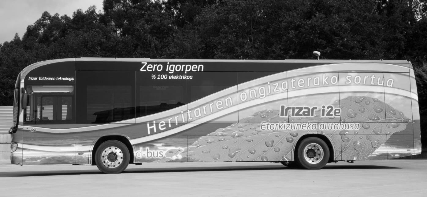IRIZAR bus in grey scale.
