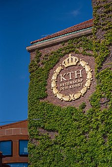 KTH logotype on a wall.