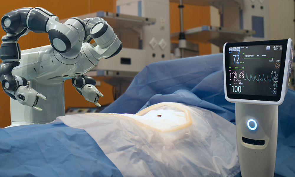 Avancerad robotkirurgimaskin på sjukhus.