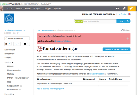fel vid skapande av kursenkät